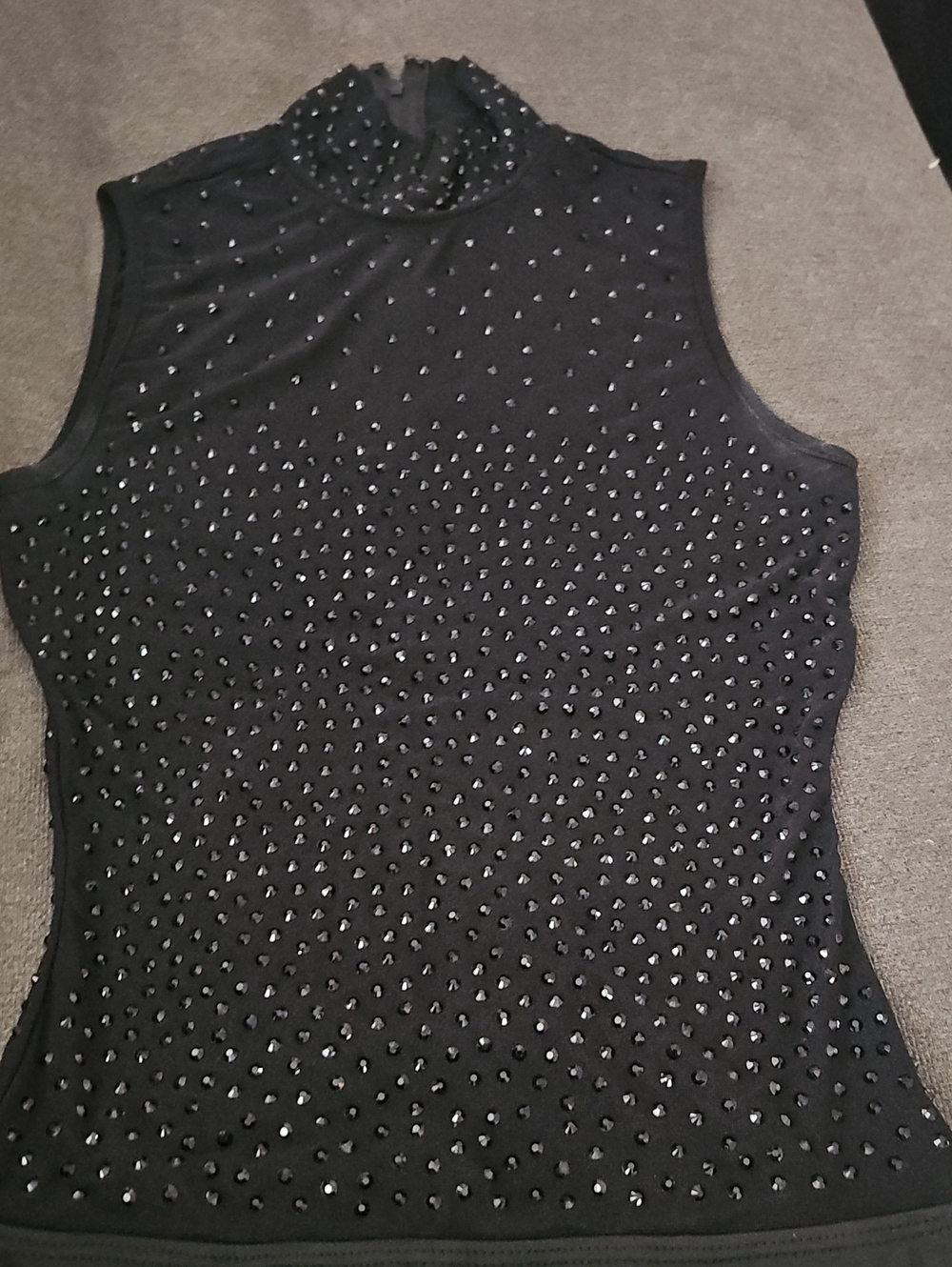 Sheer Rinstone Black Sleeveless Body Suit